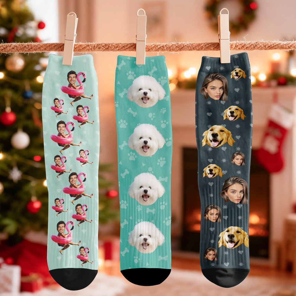 Weihnachtssocken Mit Individuellem Gesichtsmotiv, Personalisierte Lustige Weihnachtssocken Als Geschenk - FotoSocken