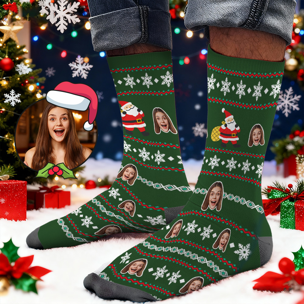 Socken Mit Individuellem Hirschgesicht-aufdruck, Personalisierte Designs, Beste Geschenkidee Für Den Weihnachtsmann - FotoSocken