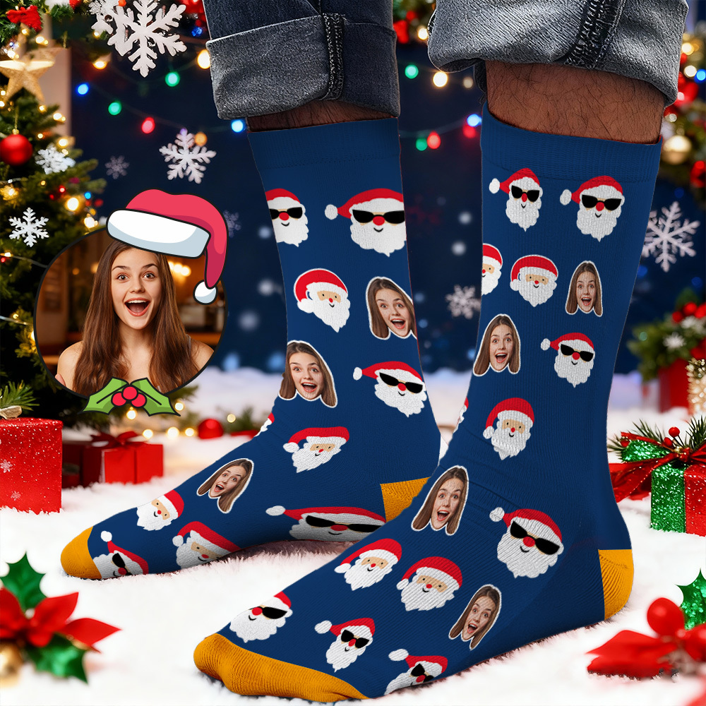 Socken Mit Individuellem Hirschgesicht-aufdruck, Personalisierte Designs, Beste Geschenkidee Für Den Weihnachtsmann - FotoSocken