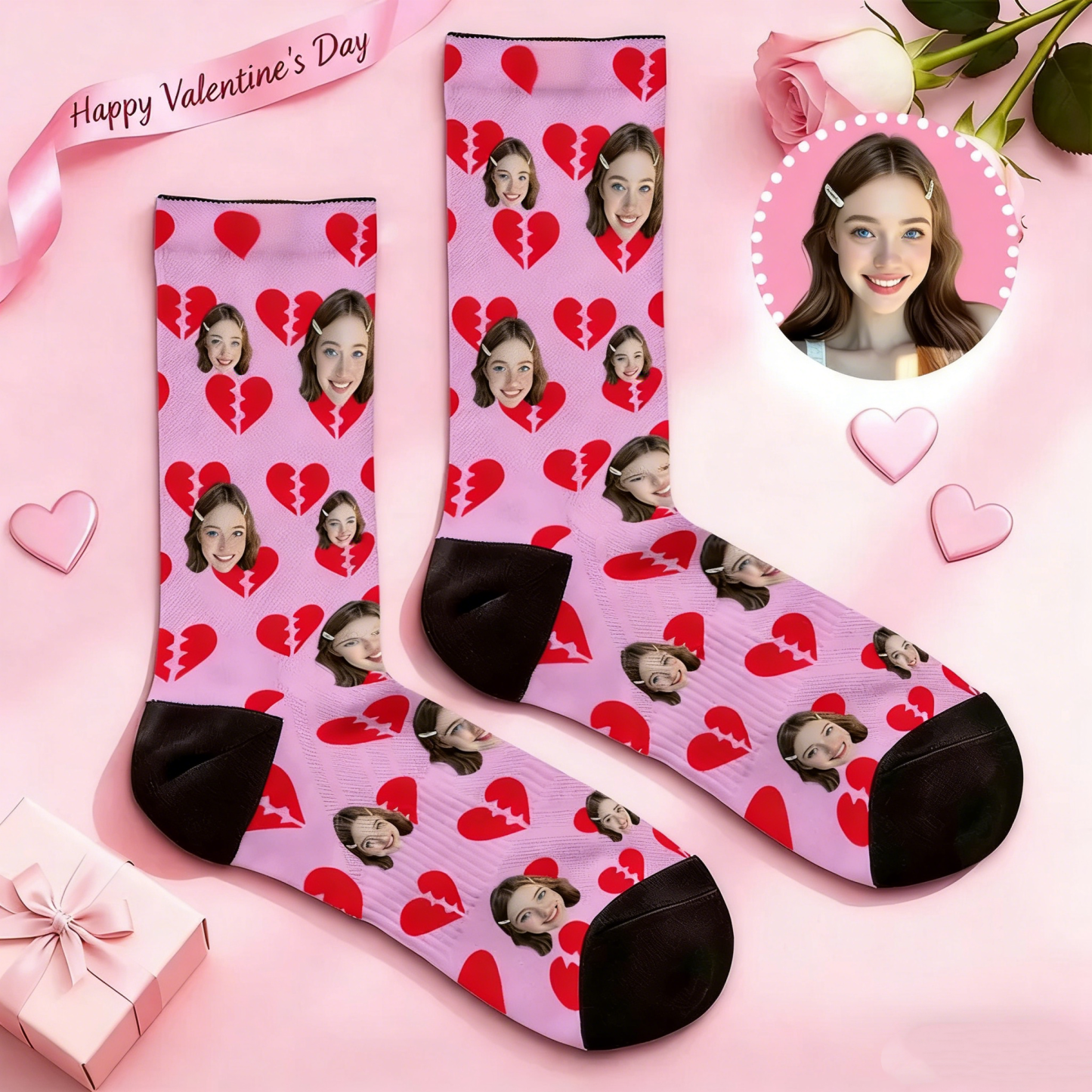 Personalisierte Socken Mit Rotem Herzmotiv – Valentinstagssocken Mit Foto, Süßes Herzmuster, Geschenkidee Für Paare - FotoSocken