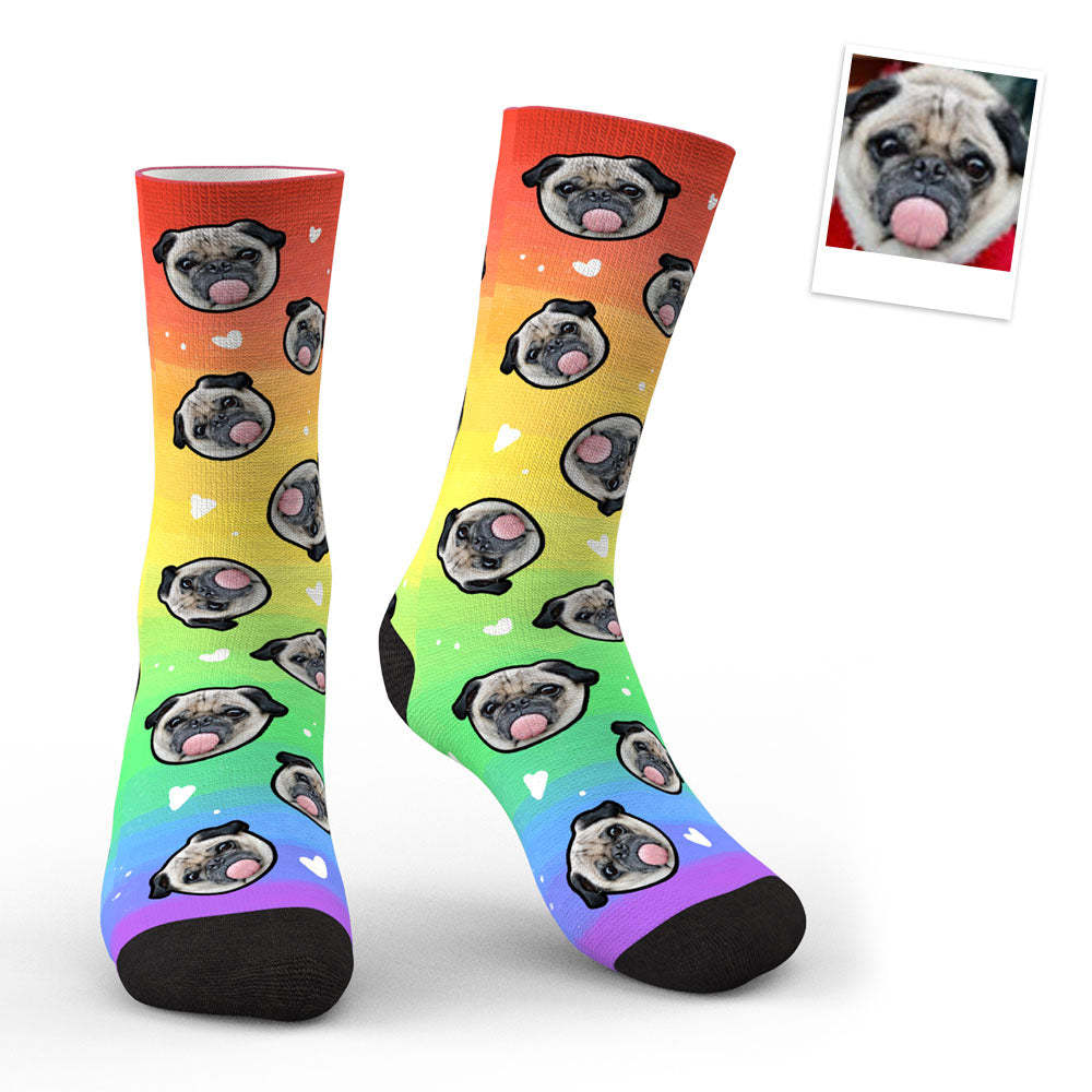 Custom Face Rainbow Print Socken 3d Vorschau Geschenk Für Hundeliebhaber - 