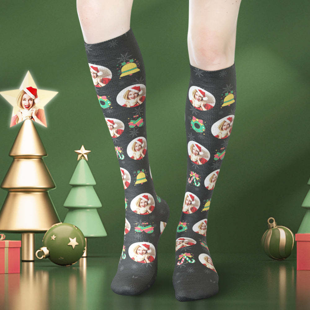 Benutzerdefinierte Gesicht Kniestrümpfe Weihnachten Weihnachtsmann -