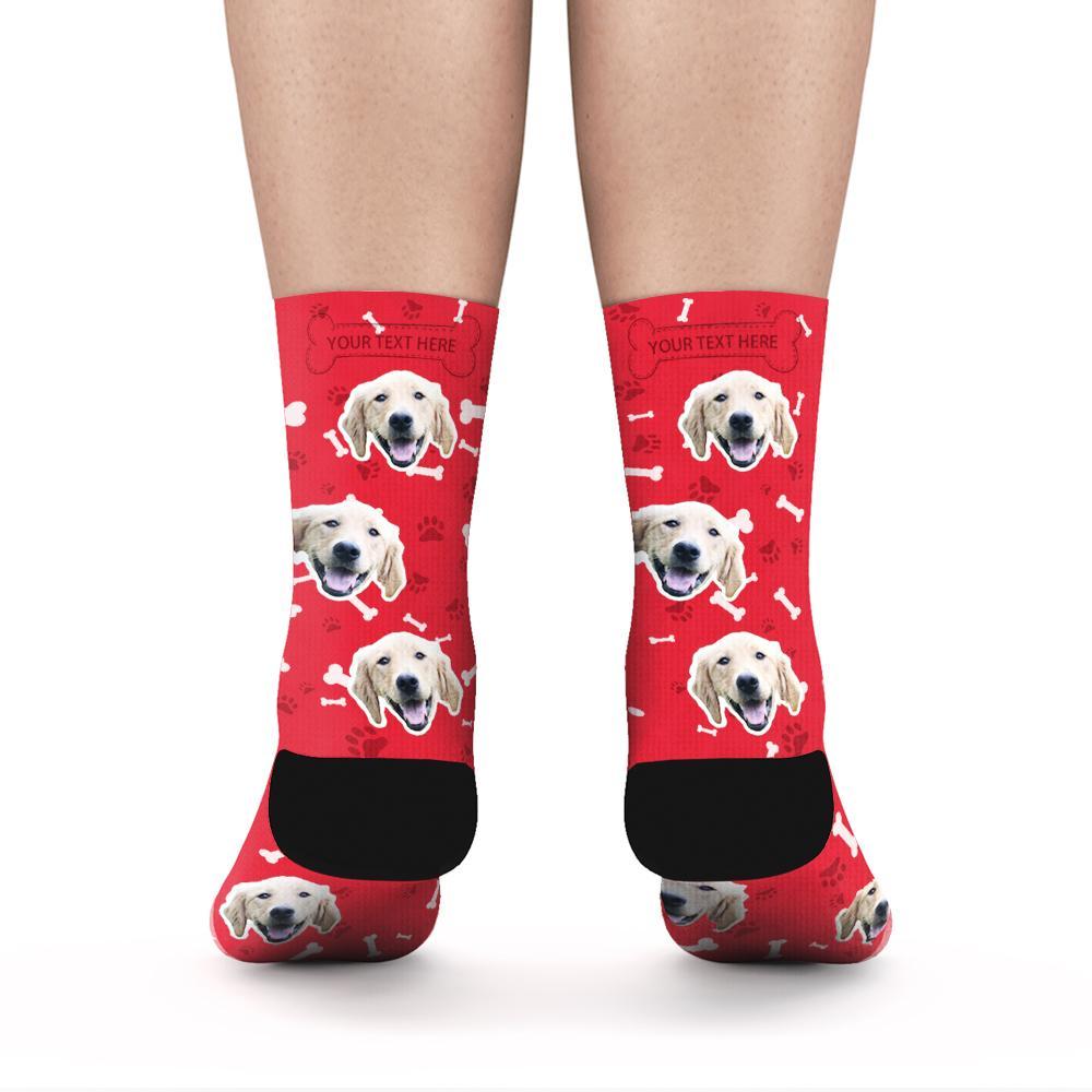 Custom Rainbow Socks Dog With Your Text - Red - MyPhotoSocks