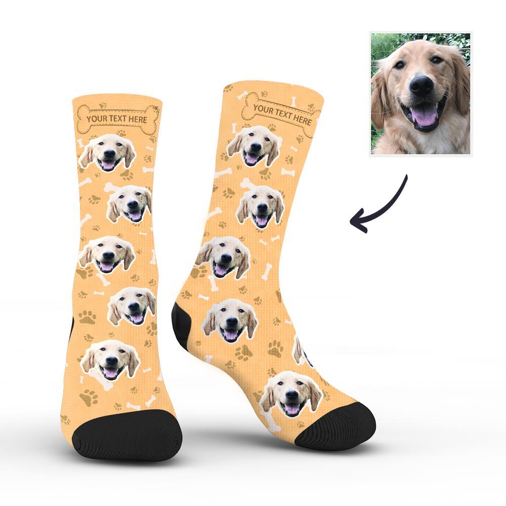 Custom Rainbow Socks Dog With Your Text - Orange - MyPhotoSocks