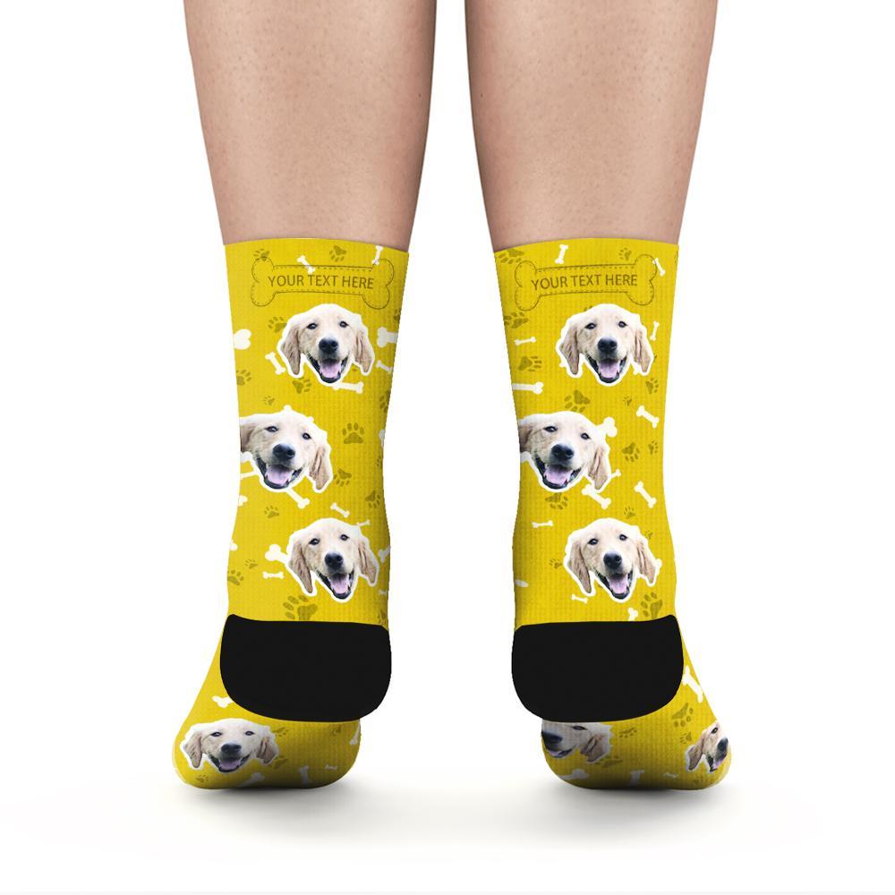 Custom Rainbow Socks Dog With Your Text - Yellow - MyPhotoSocks