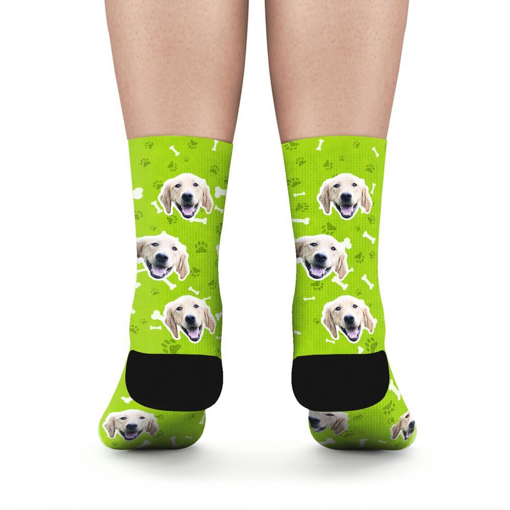 Custom Rainbow Socks Dog With Your Text - Green - MyPhotoSocks