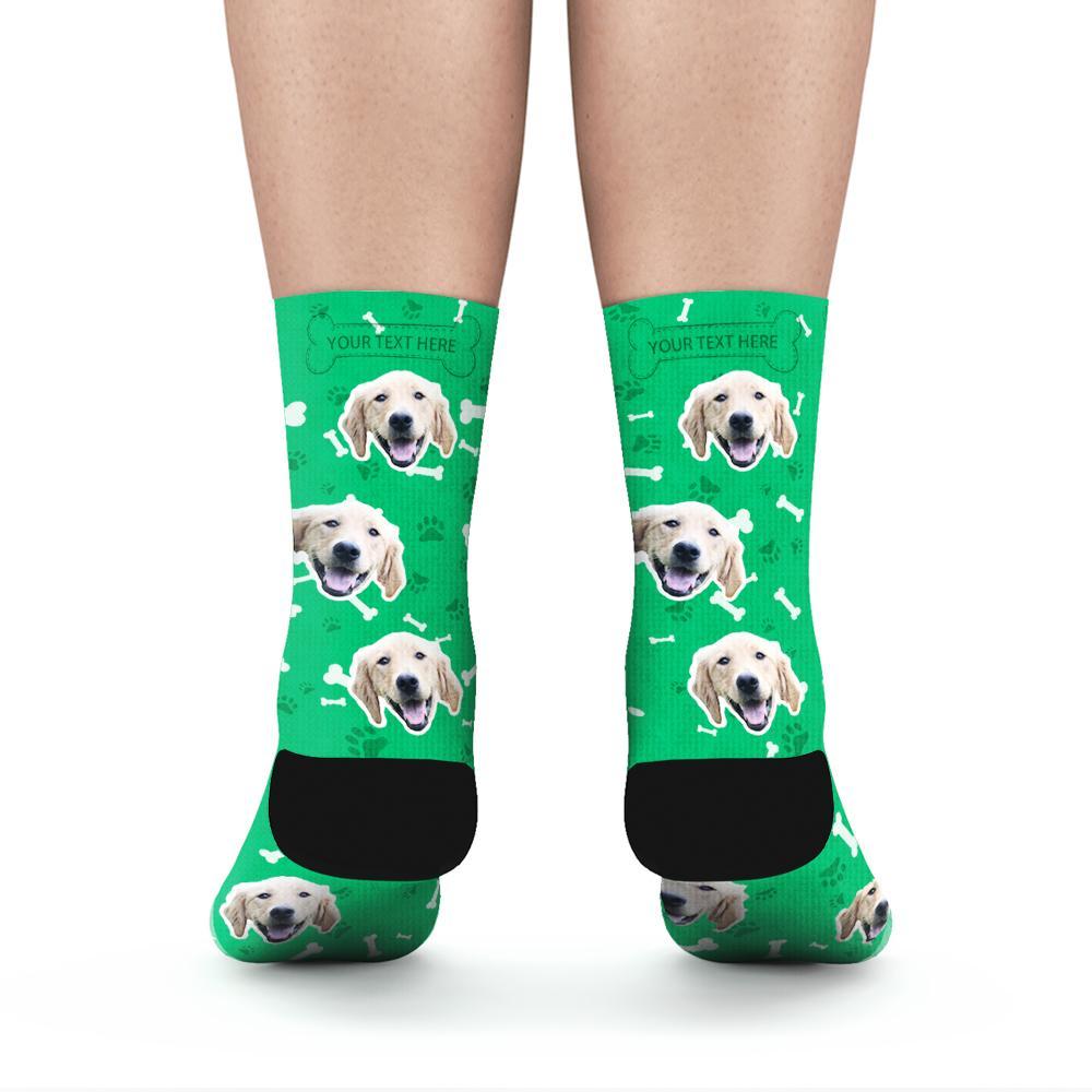 Custom Rainbow Socks Dog With Your Text - Green - MyPhotoSocks