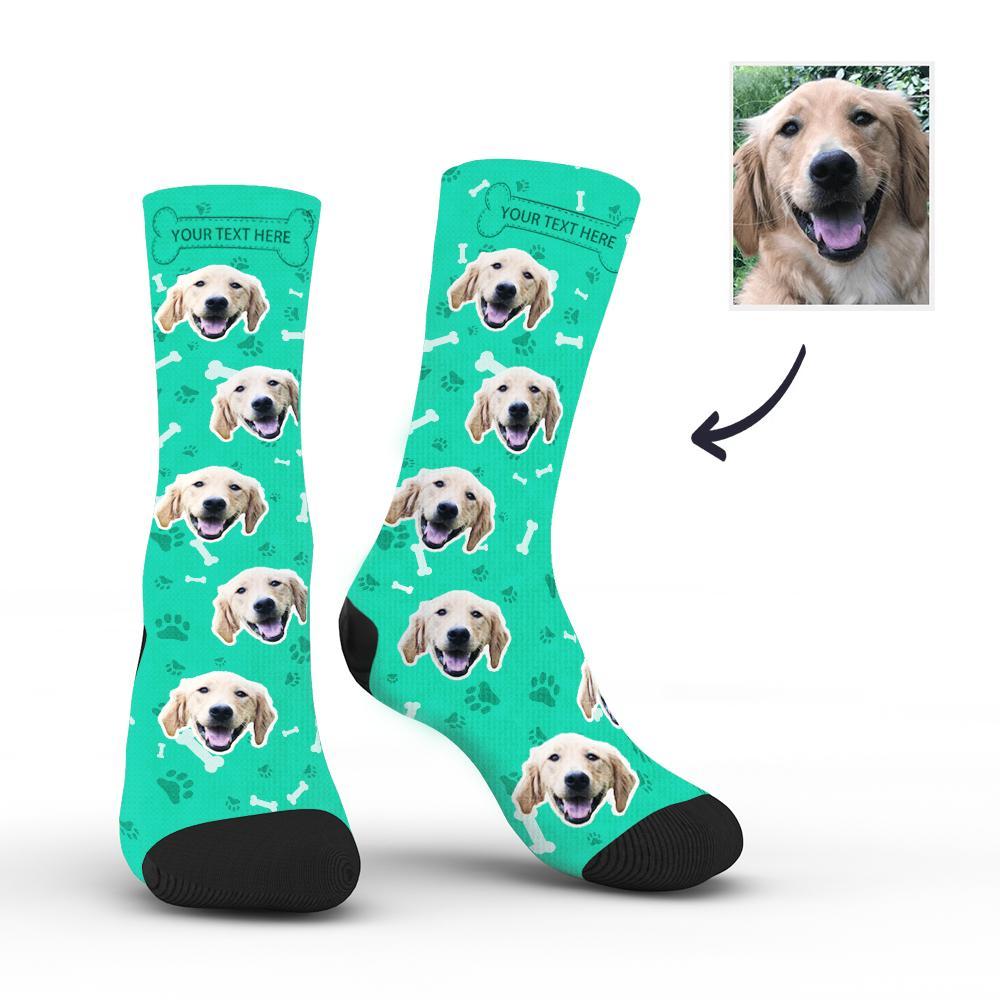 Custom Rainbow Socks Dog With Your Text - Teal - MyPhotoSocks