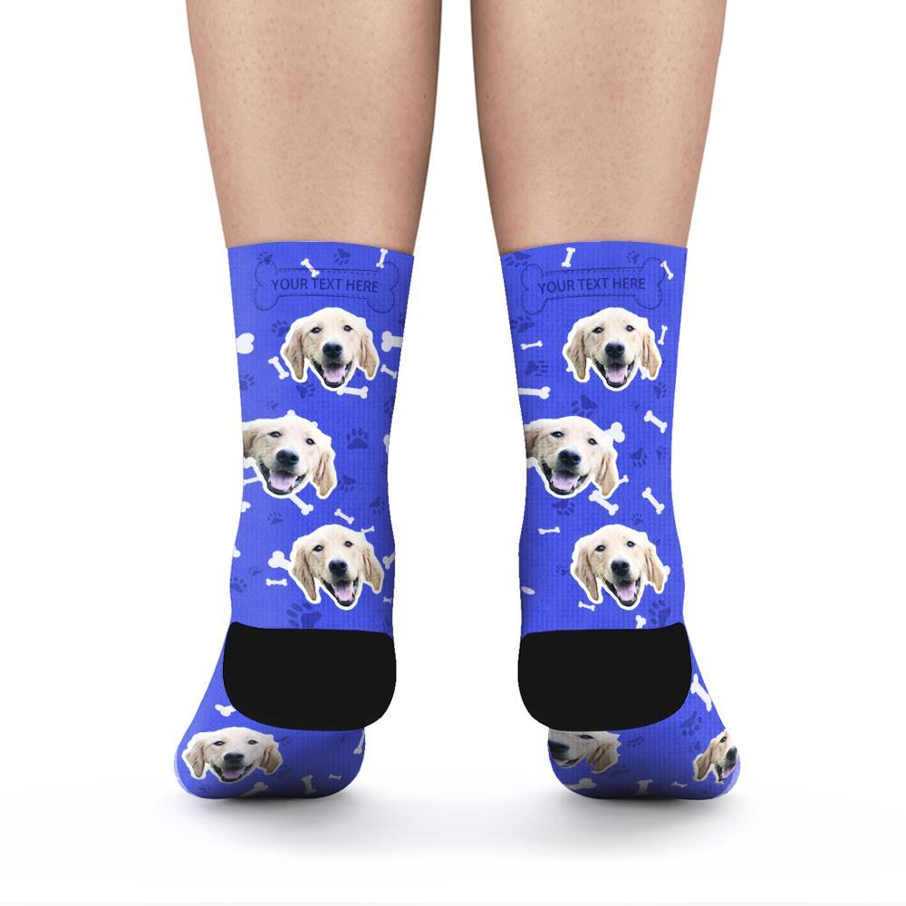 Custom Rainbow Socks Dog With Your Text - Blue - MyPhotoSocks