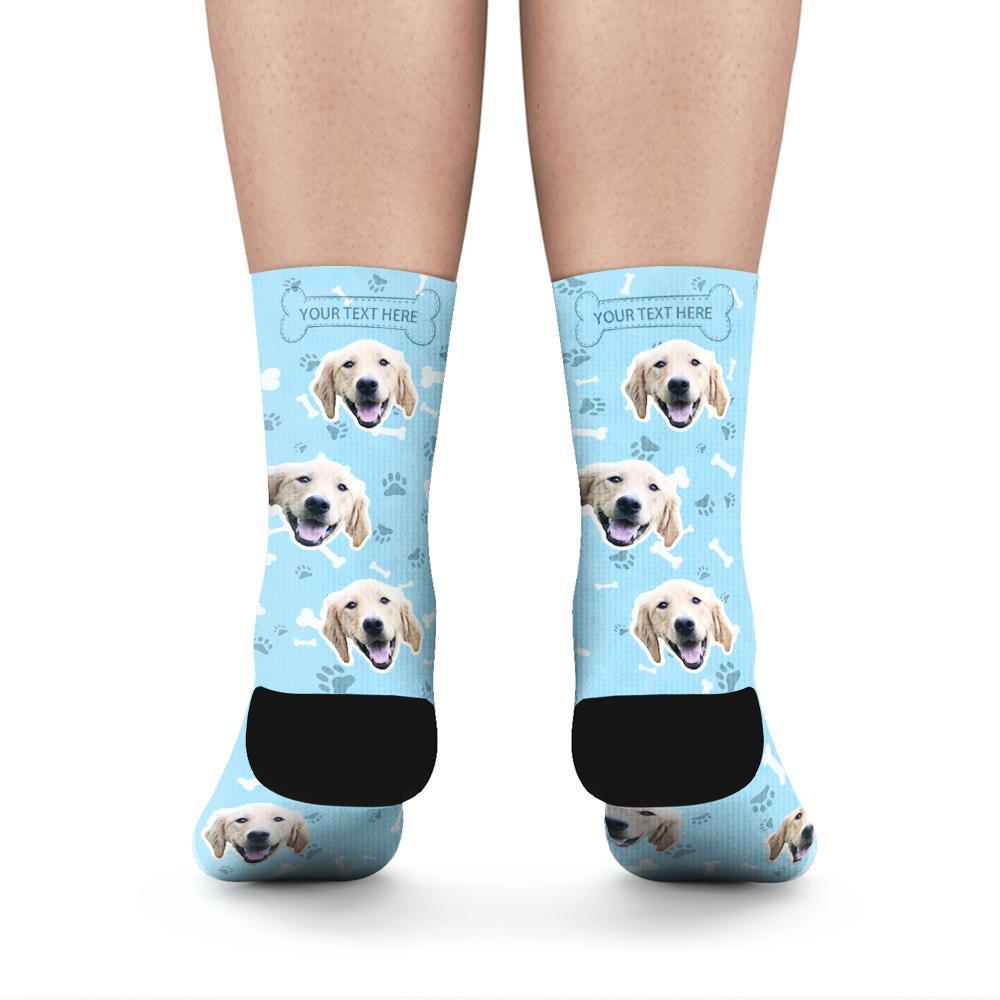 Custom Rainbow Socks Dog With Your Text - Blue - MyPhotoSocks