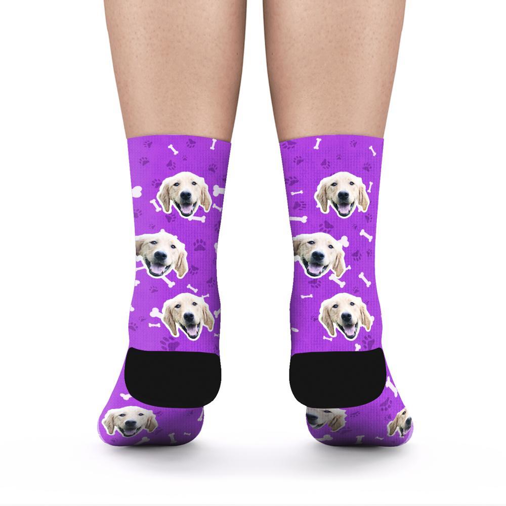 Custom Rainbow Socks Dog With Your Text - Purple - MyPhotoSocks