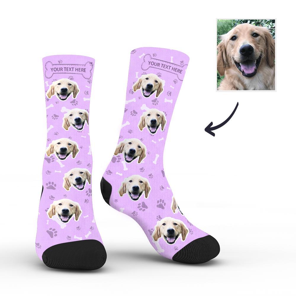 Custom Rainbow Socks Dog With Your Text - Purple - MyPhotoSocks