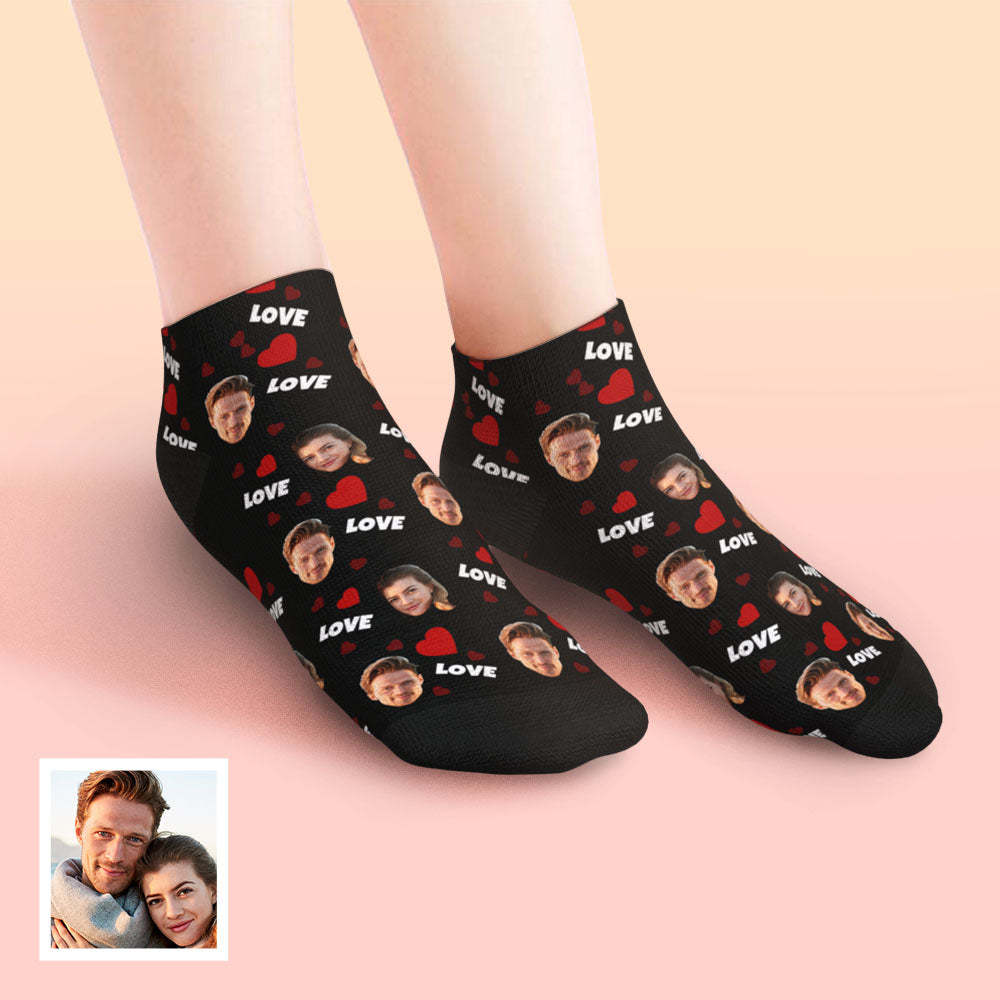 Custom Low Cut Ankle Face Socks For Family - Love