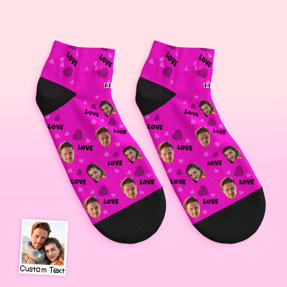 Custom Low Cut Ankle Face Socks For Family - Love