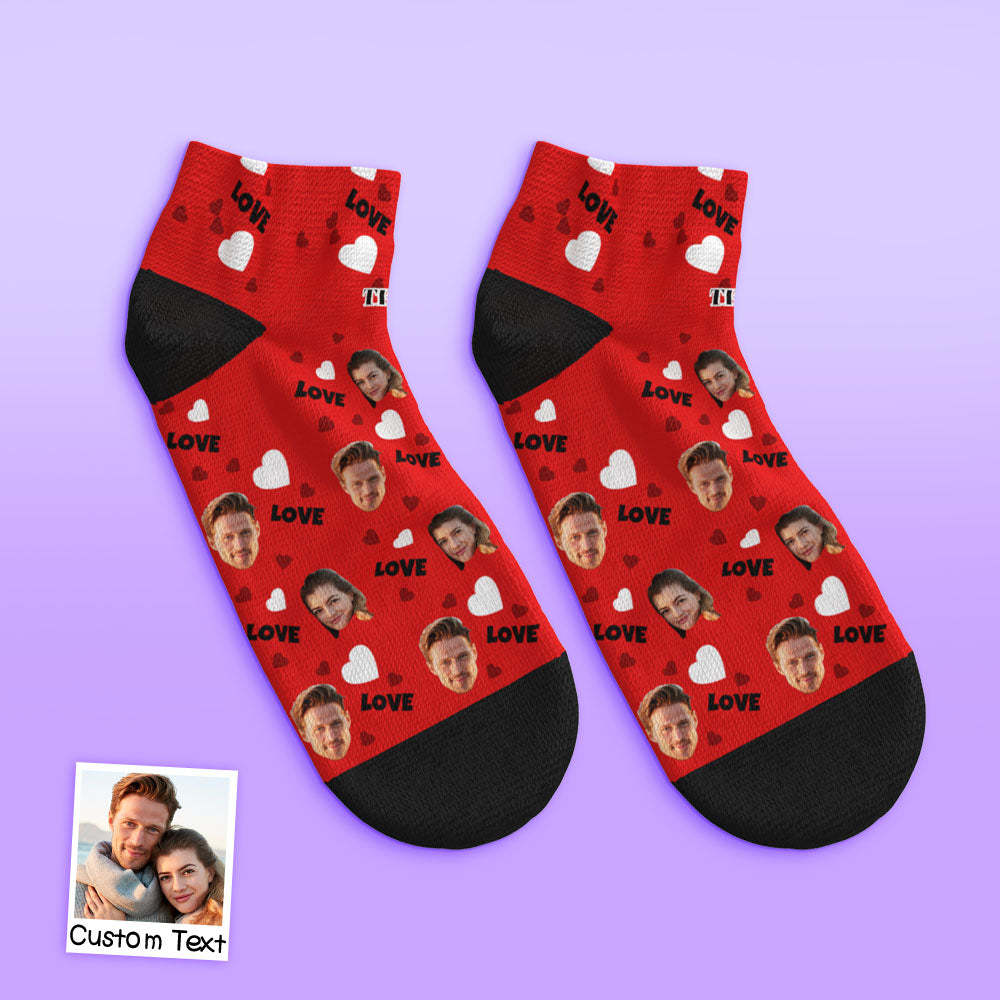 Custom Low Cut Ankle Face Socks For Family - Love