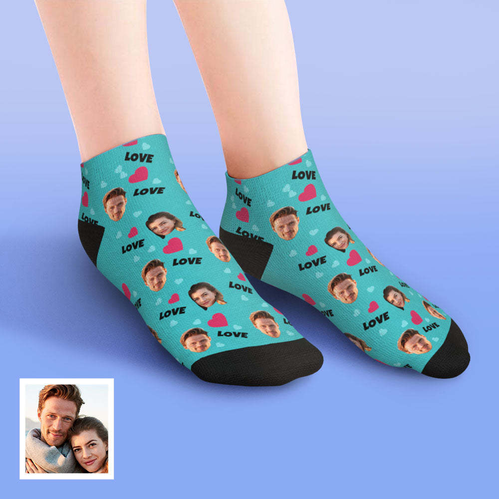 Custom Low Cut Ankle Face Socks For Family - Love