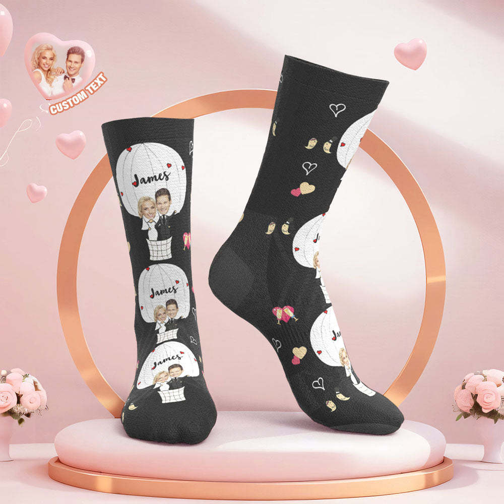 Benutzerdefinierte Gesicht Hochzeitssocken Paar Gesicht Heißluftballon Socken -