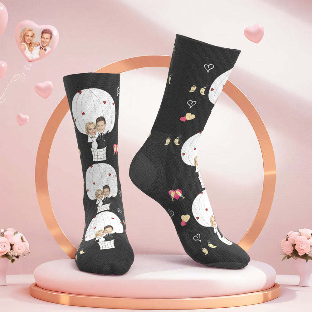 Benutzerdefinierte Gesicht Hochzeitssocken Paar Gesicht Heißluftballon Socken -