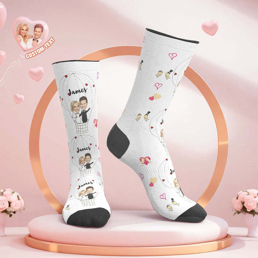 Benutzerdefinierte Gesicht Hochzeitssocken Paar Gesicht Heißluftballon Socken -