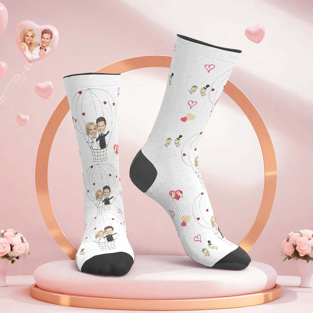Benutzerdefinierte Gesicht Hochzeitssocken Paar Gesicht Heißluftballon Socken -