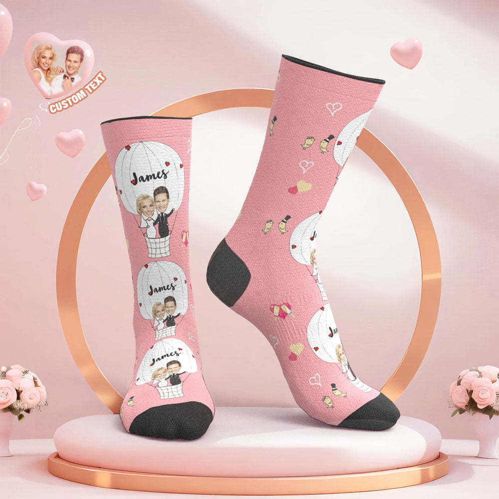 Benutzerdefinierte Gesicht Hochzeitssocken Paar Gesicht Heißluftballon Socken -