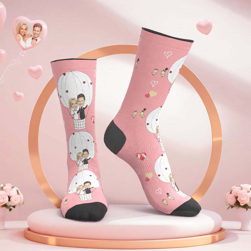 Benutzerdefinierte Gesicht Hochzeitssocken Paar Gesicht Heißluftballon Socken -