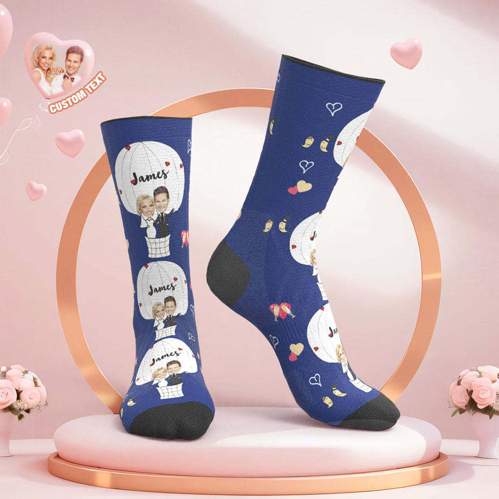 Benutzerdefinierte Gesicht Hochzeitssocken Paar Gesicht Heißluftballon Socken -