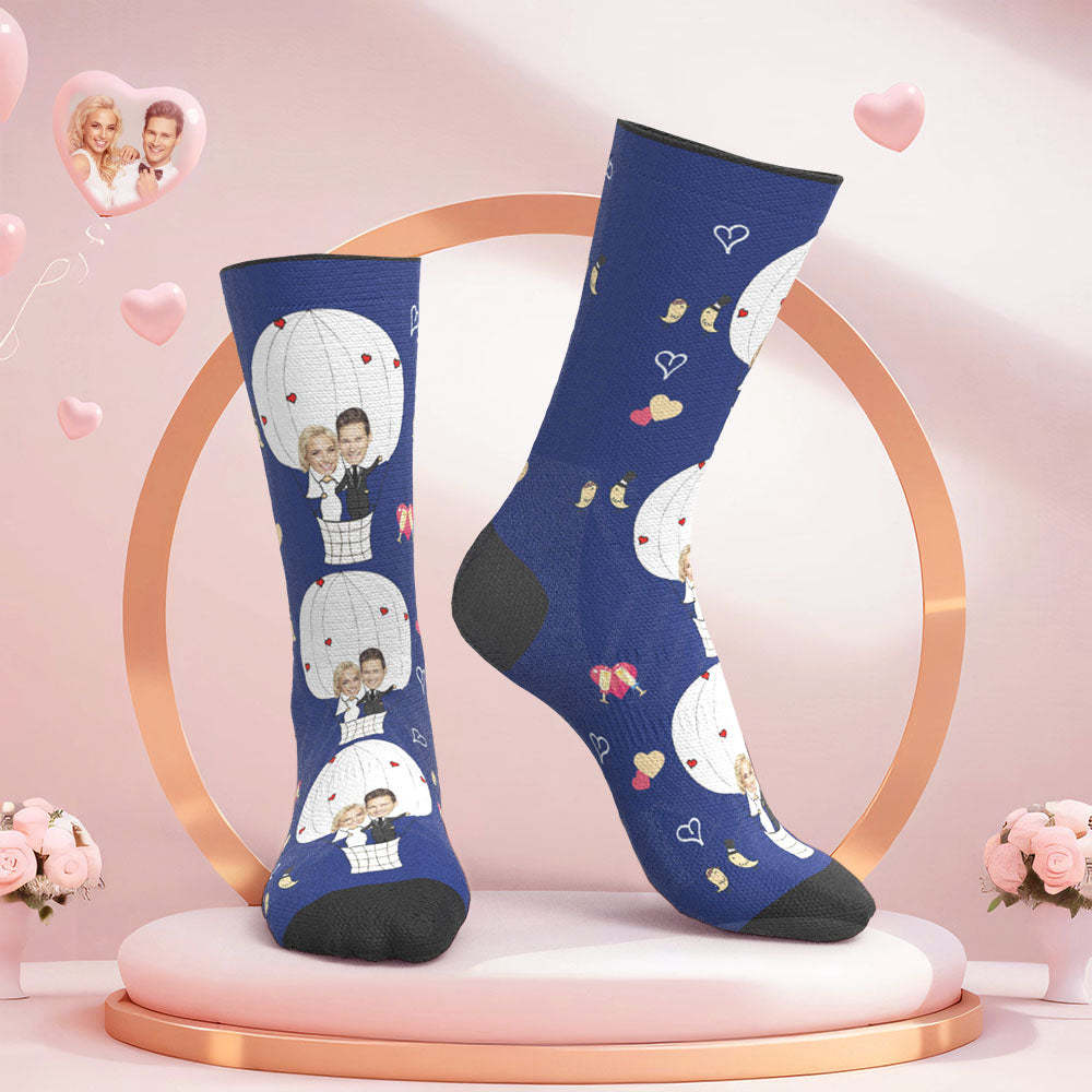 Benutzerdefinierte Gesicht Hochzeitssocken Paar Gesicht Heißluftballon Socken -