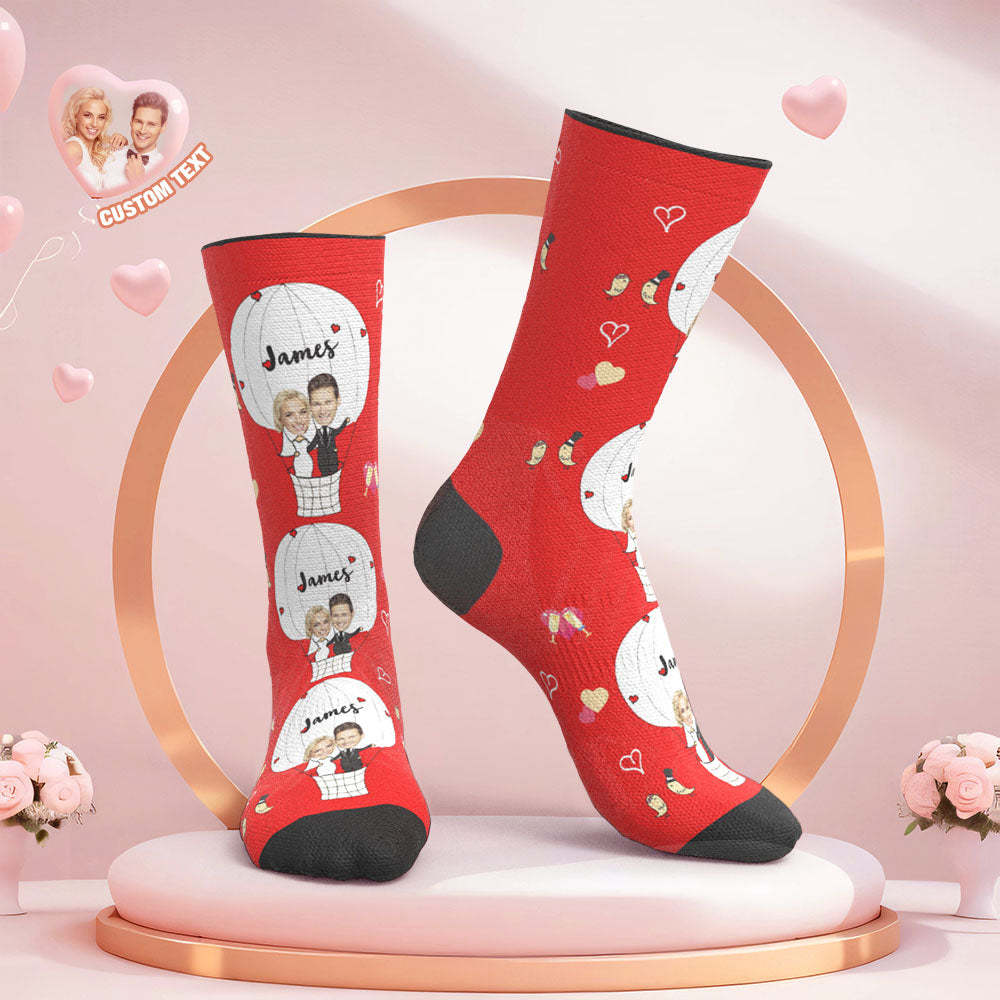 Benutzerdefinierte Gesicht Hochzeitssocken Paar Gesicht Heißluftballon Socken -