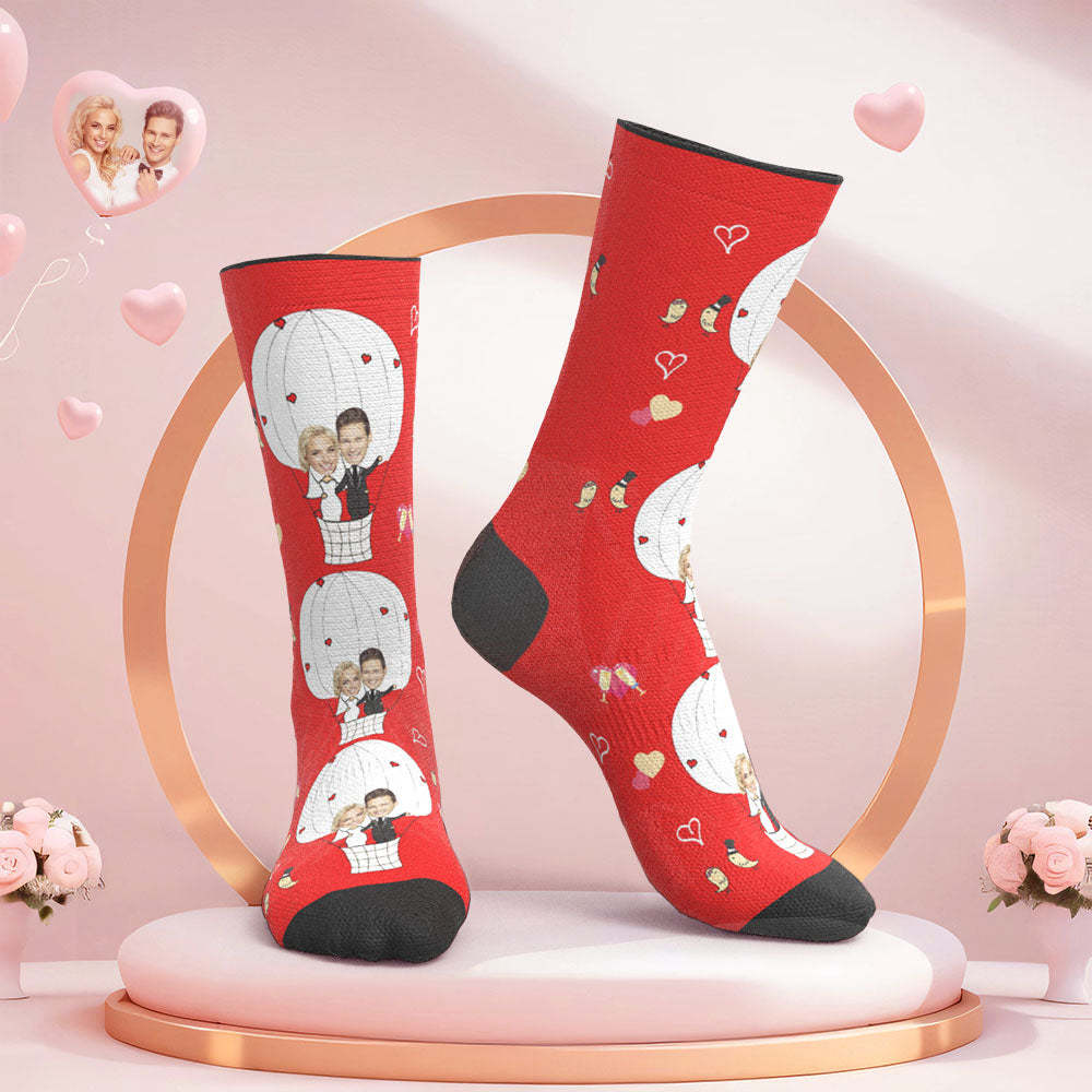 Benutzerdefinierte Gesicht Hochzeitssocken Paar Gesicht Heißluftballon Socken -