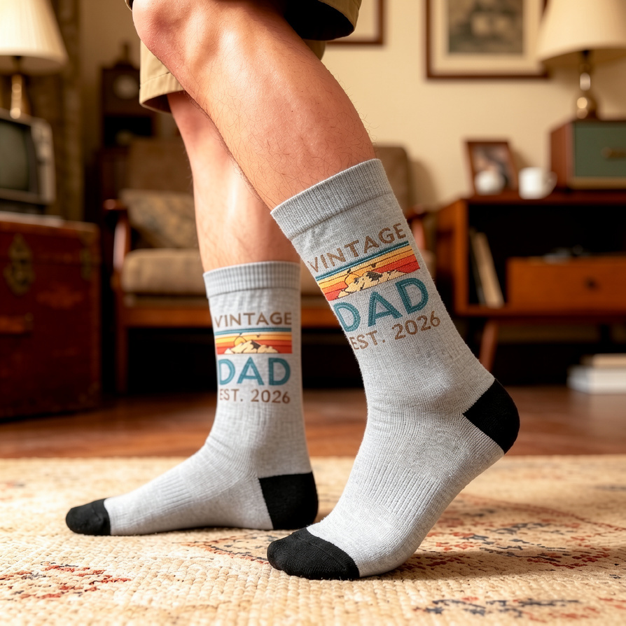 Vintage-socken „papa – Gegründet 2026“, Geschenk Zum Ersten Vatertag, Socken Für Frischgebackene Väter, Geschenk Für Den Ehemann, Retro-socken Zum Vatertag, Befördert Zum Papa 2026 - FotoSocken
