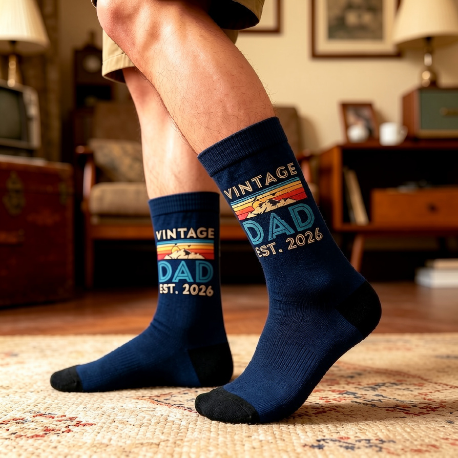 Vintage-socken „papa – Gegründet 2026“, Geschenk Zum Ersten Vatertag, Socken Für Frischgebackene Väter, Geschenk Für Den Ehemann, Retro-socken Zum Vatertag, Befördert Zum Papa 2026 - FotoSocken