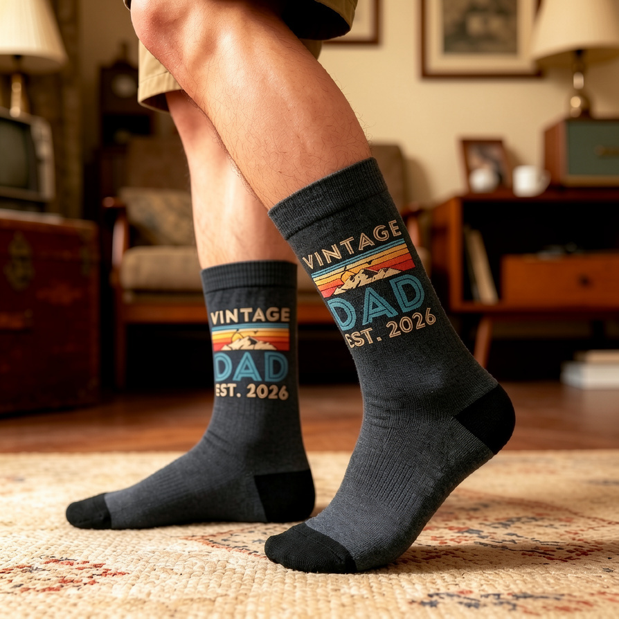 Vintage-socken „papa – Gegründet 2026“, Geschenk Zum Ersten Vatertag, Socken Für Frischgebackene Väter, Geschenk Für Den Ehemann, Retro-socken Zum Vatertag, Befördert Zum Papa 2026 - FotoSocken