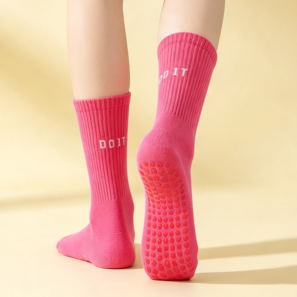 Professionelle Grip-Socken Für Damen, Mittlere Waden-Yoga-Grip-Socken, Rutschfeste Pilates-Grip-Socken, Schweißableitende Indoor-Fitness-Bodensocken - FotoSocken