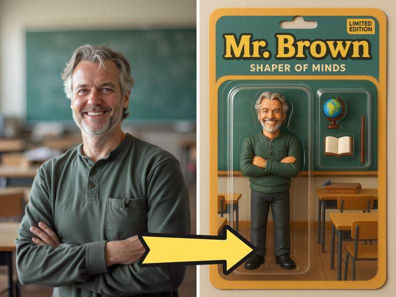 Vollständig Anpassbarer 3d-effekt-actionfiguren-pack, Verpackung, Spielzeugbox-stil, Kunstgeschenk, Personalisierter Auto-anhänger Aus Acryl, Geschenk Zum Lehrertag Für Die Schule - FotoSocken