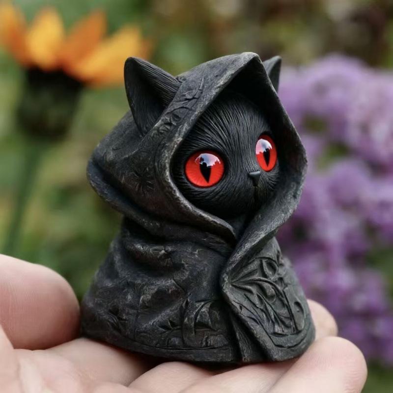 Geheimnisvolle Katzenfigur Mit Kapuze – Gothic-Statue Einer Schwarzen Katze, Fantasievolle, Hexenhafte Kätzchenskulptur Als Heimdekoration, Perfektes Geschenk Für Katzenliebhaber - FotoSocken