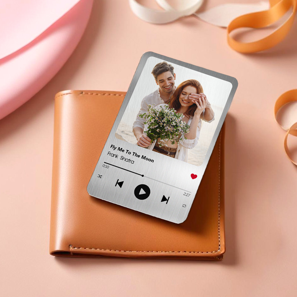 Benutzerdefinierte Lieblingslied-metall-geldbörsenkarte, Personalisierte Aluminium-foto-geldbörsenkarte, Geschenke Für Papa - FotoSocken