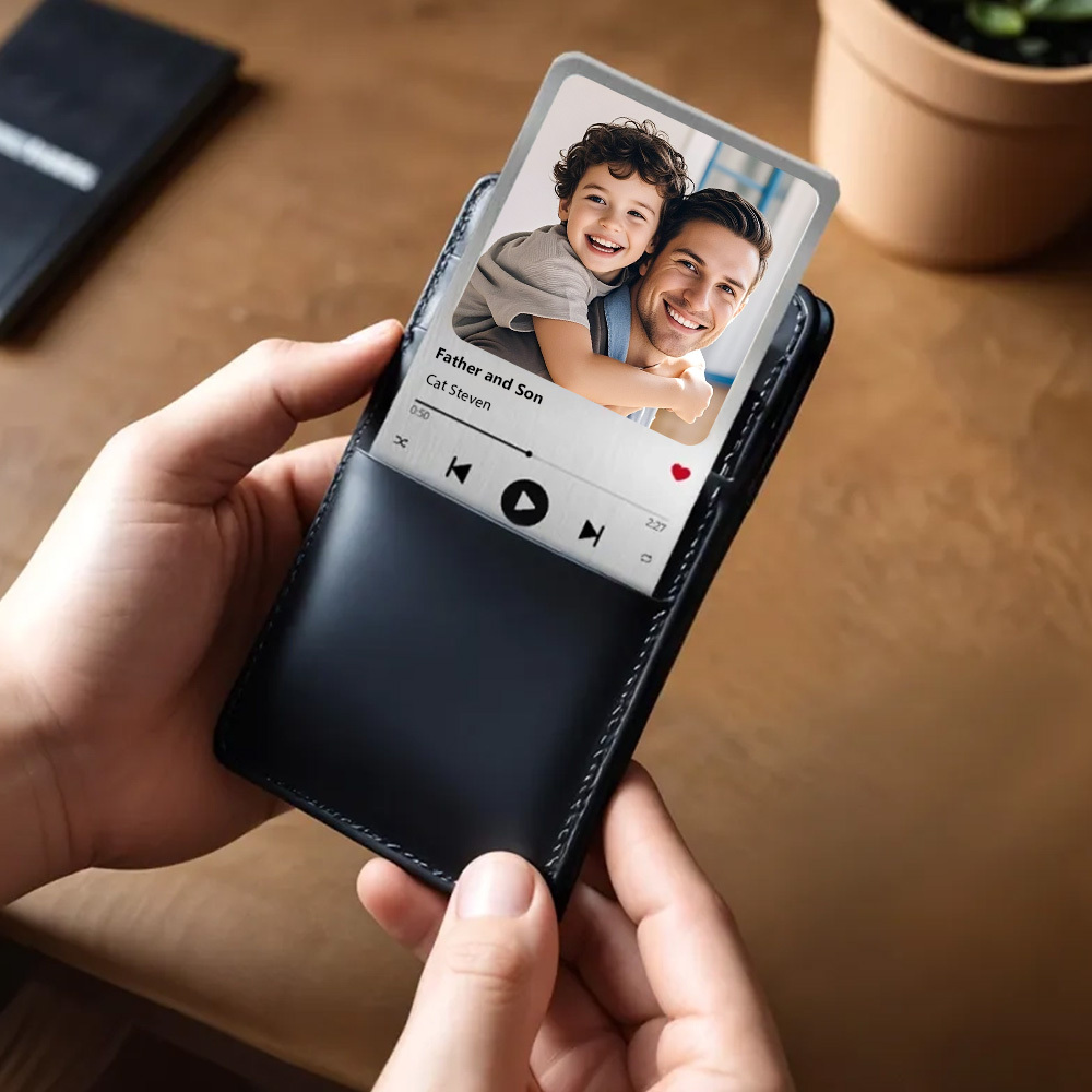 Benutzerdefinierte Lieblingslied-metall-geldbörsenkarte, Personalisierte Aluminium-foto-geldbörsenkarte, Geschenke Für Papa - FotoSocken