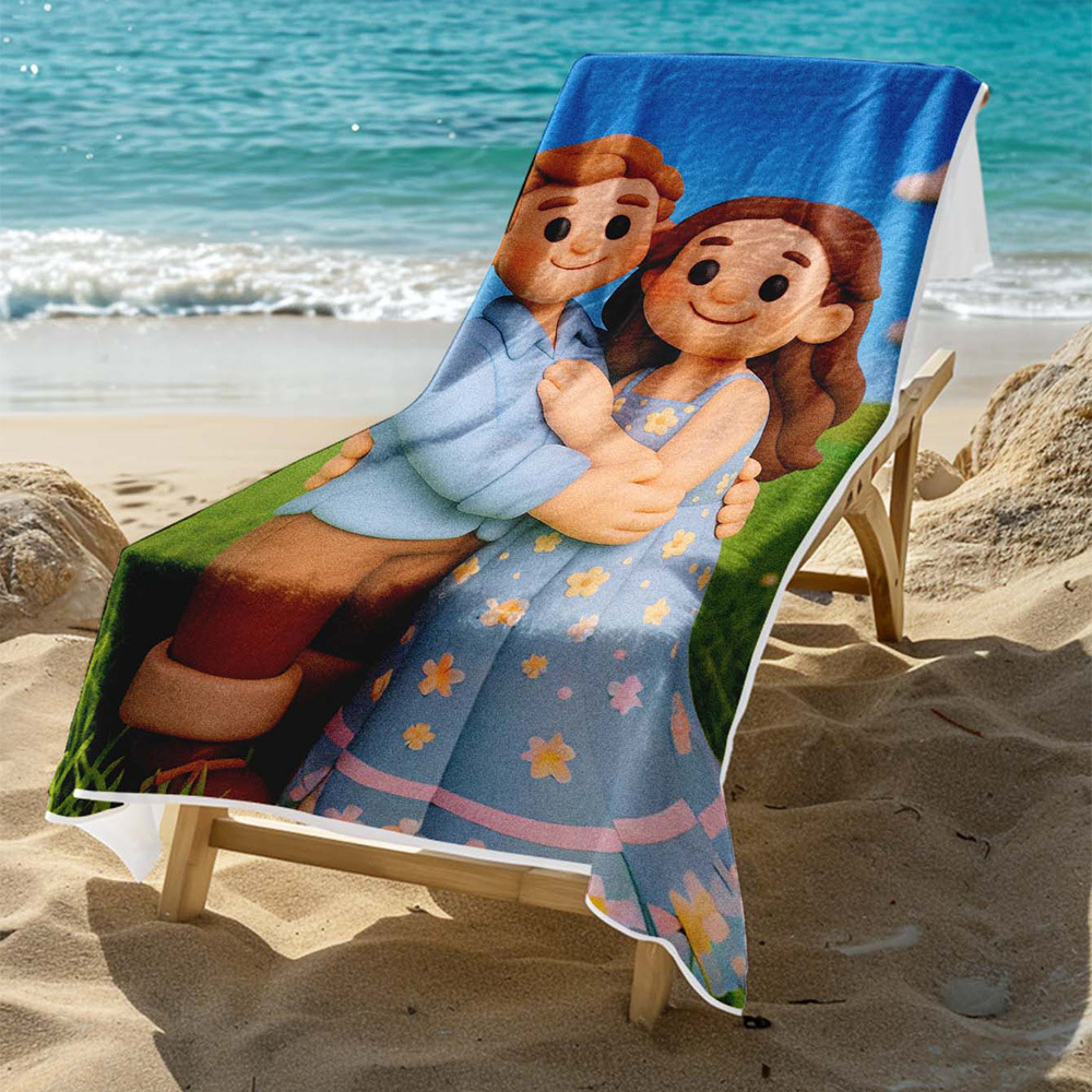 Personalisiertes Strandtuch Mit Cartoon-foto, Perfekt Für Familienausflüge, Geschenkidee - FotoSocken