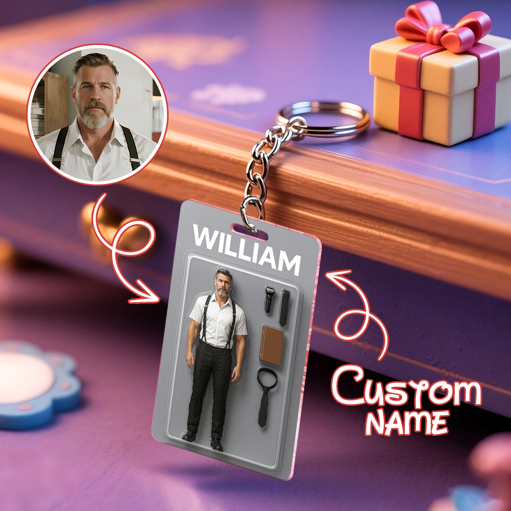 Vollständig Anpassbare Actionfigurenpackung, Verpackung Im Spielzeugbox-stil, Kunstgeschenk, Personalisierter 2d-druck, Acryl-schlüsselanhänger, Geschenk Für Ihn