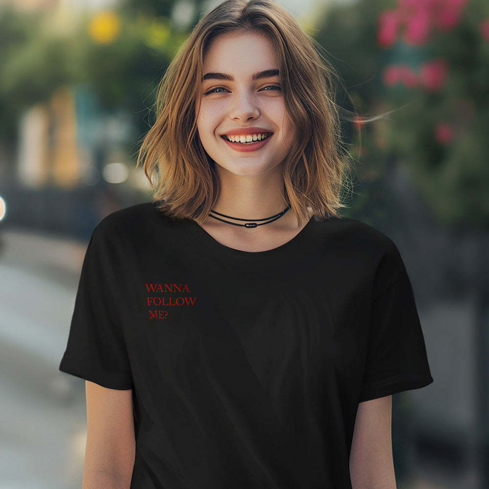 Benutzerdefiniertes Qr-code-t-shirt, Personalisiertes Social-connection-shirt Mit Text Wollen Sie Mir Folgen? -