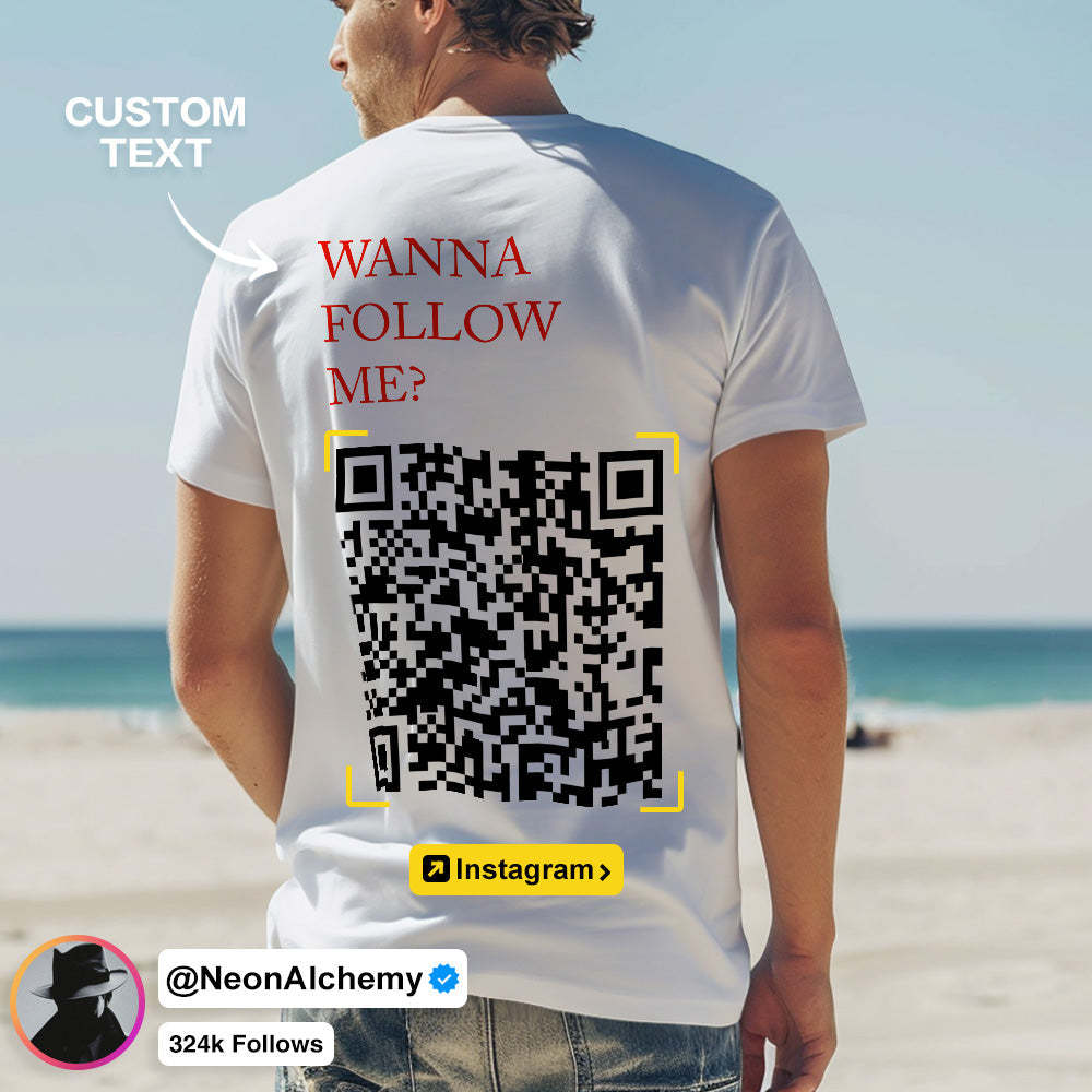 Benutzerdefiniertes Qr-code-t-shirt, Personalisiertes Social-connection-shirt Mit Text Wollen Sie Mir Folgen? -