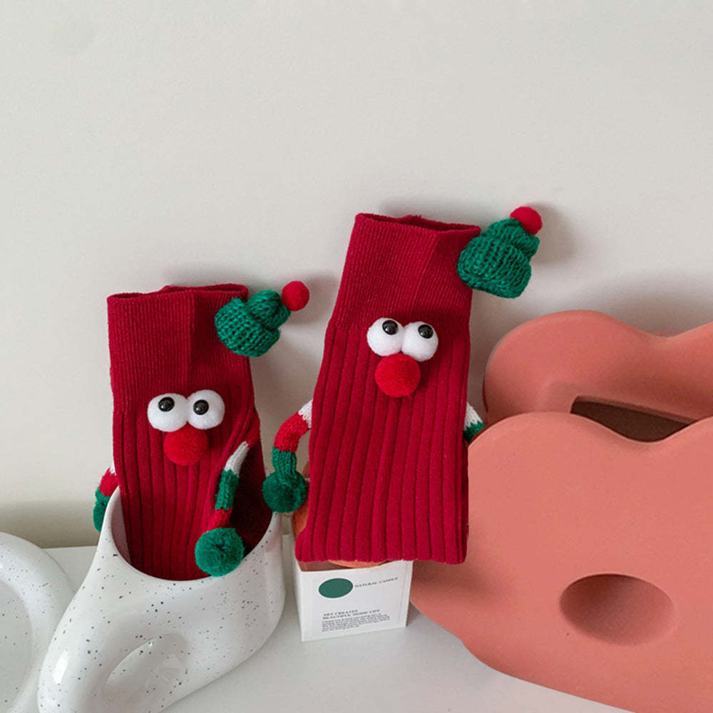 Lustige Weihnachtsmann-puppe, Magnetische Hände Haltende Socken, Damen-mid-tube-socken, Weihnachtsgeschenke - 