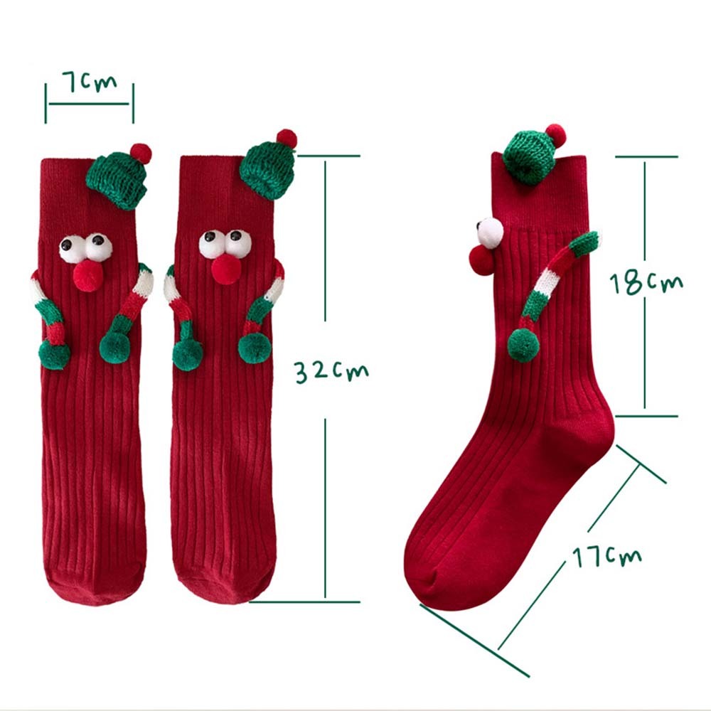 Lustige Weihnachtsmann-puppe, Magnetische Hände Haltende Socken, Damen-mid-tube-socken, Weihnachtsgeschenke - 