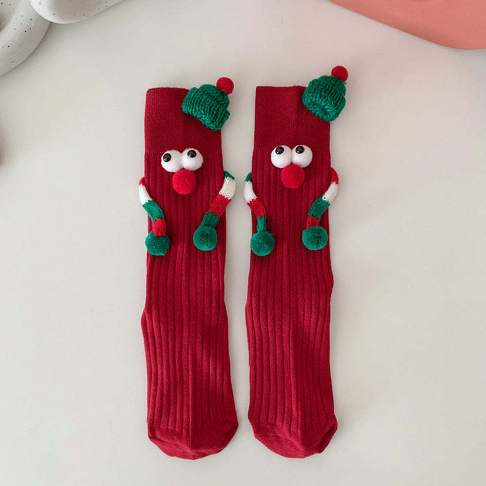 Lustige Weihnachtsmann-puppe, Magnetische Hände Haltende Socken, Damen-mid-tube-socken, Weihnachtsgeschenke - 