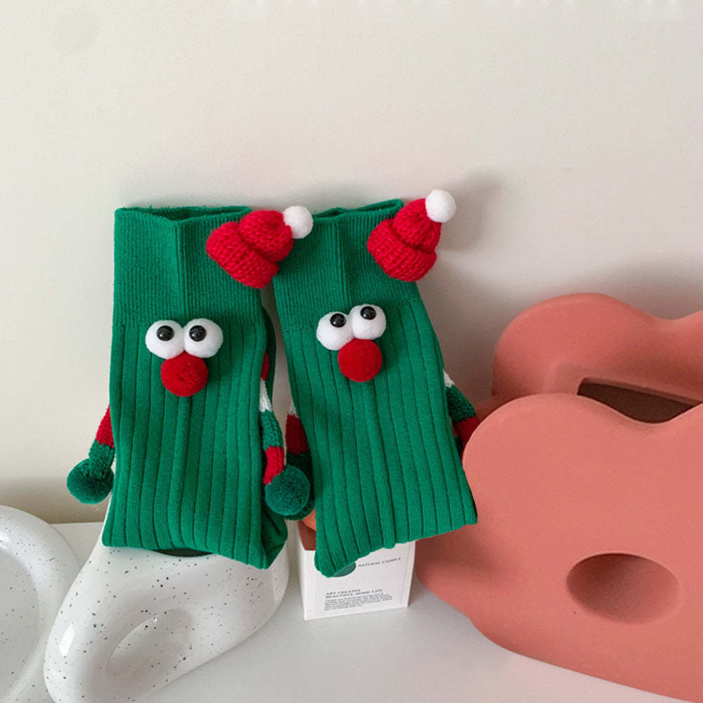 Lustige Weihnachtsmann-puppe, Magnetische Hände Haltende Socken, Damen-mid-tube-socken, Weihnachtsgeschenke - 
