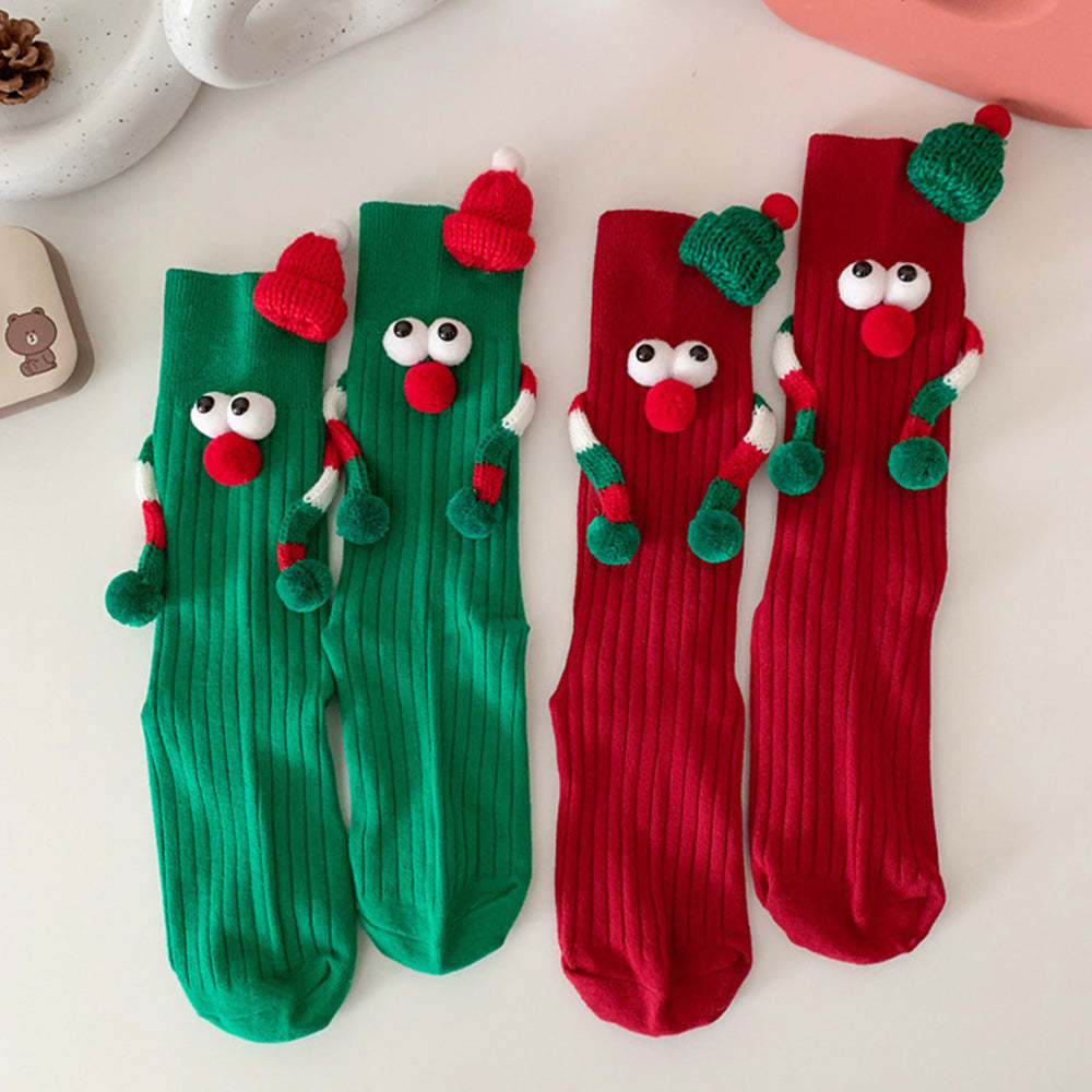 Lustige Weihnachtsmann-puppe, Magnetische Hände Haltende Socken, Damen-mid-tube-socken, Weihnachtsgeschenke - 