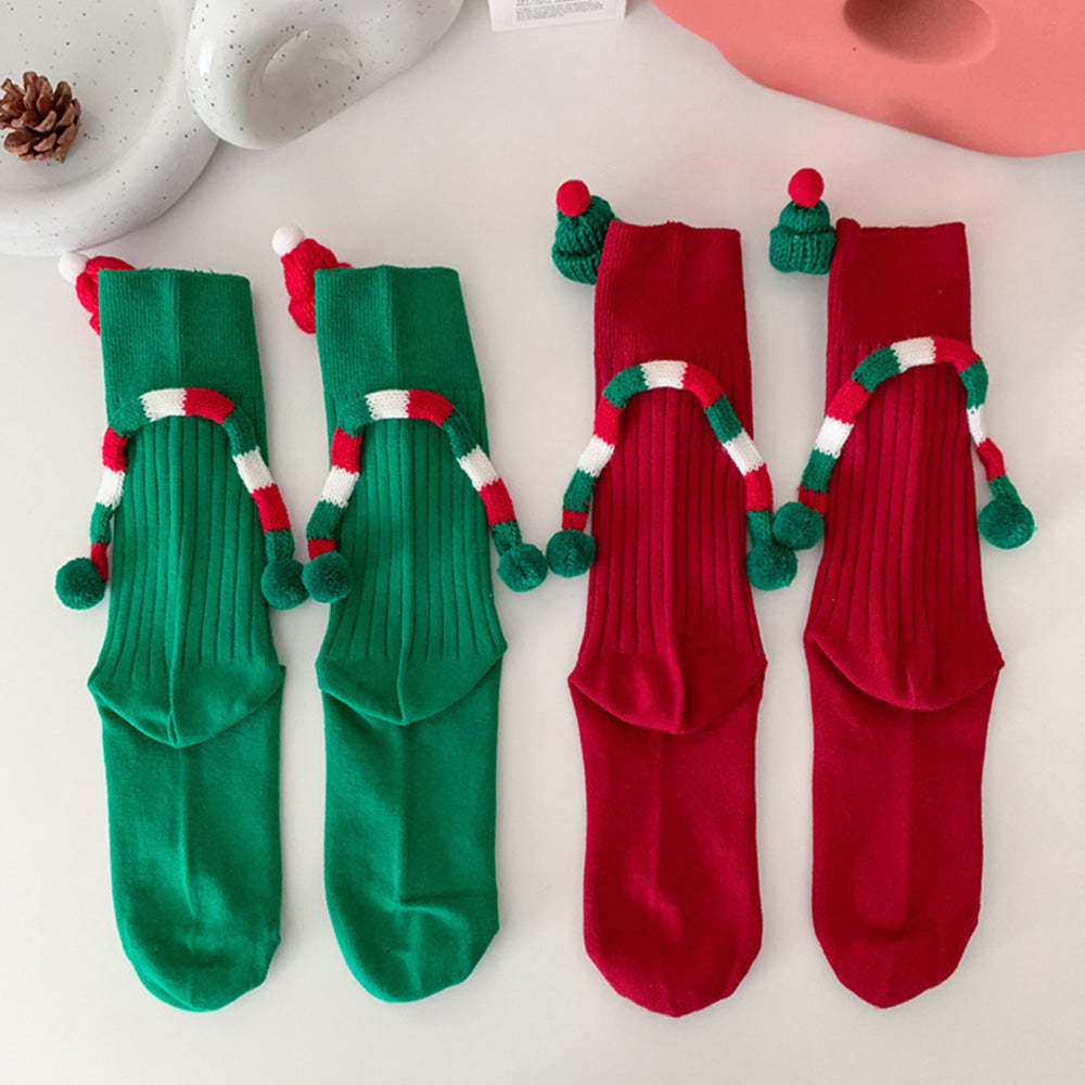 Lustige Weihnachtsmann-puppe, Magnetische Hände Haltende Socken, Damen-mid-tube-socken, Weihnachtsgeschenke - 