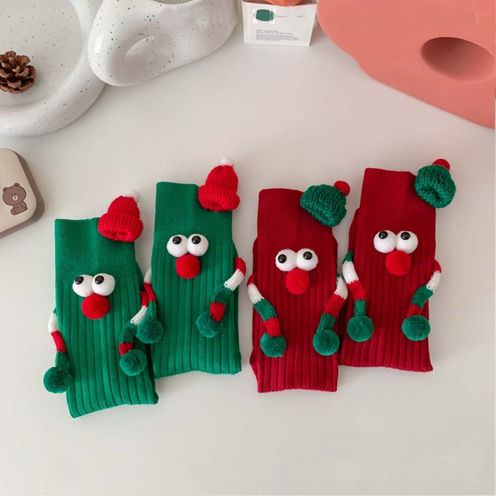 Lustige Weihnachtsmann-puppe, Magnetische Hände Haltende Socken, Damen-mid-tube-socken, Weihnachtsgeschenke - 