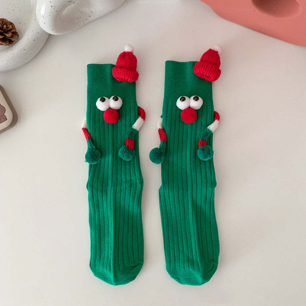 Lustige Weihnachtsmann-puppe, Magnetische Hände Haltende Socken, Damen-mid-tube-socken, Weihnachtsgeschenke - 